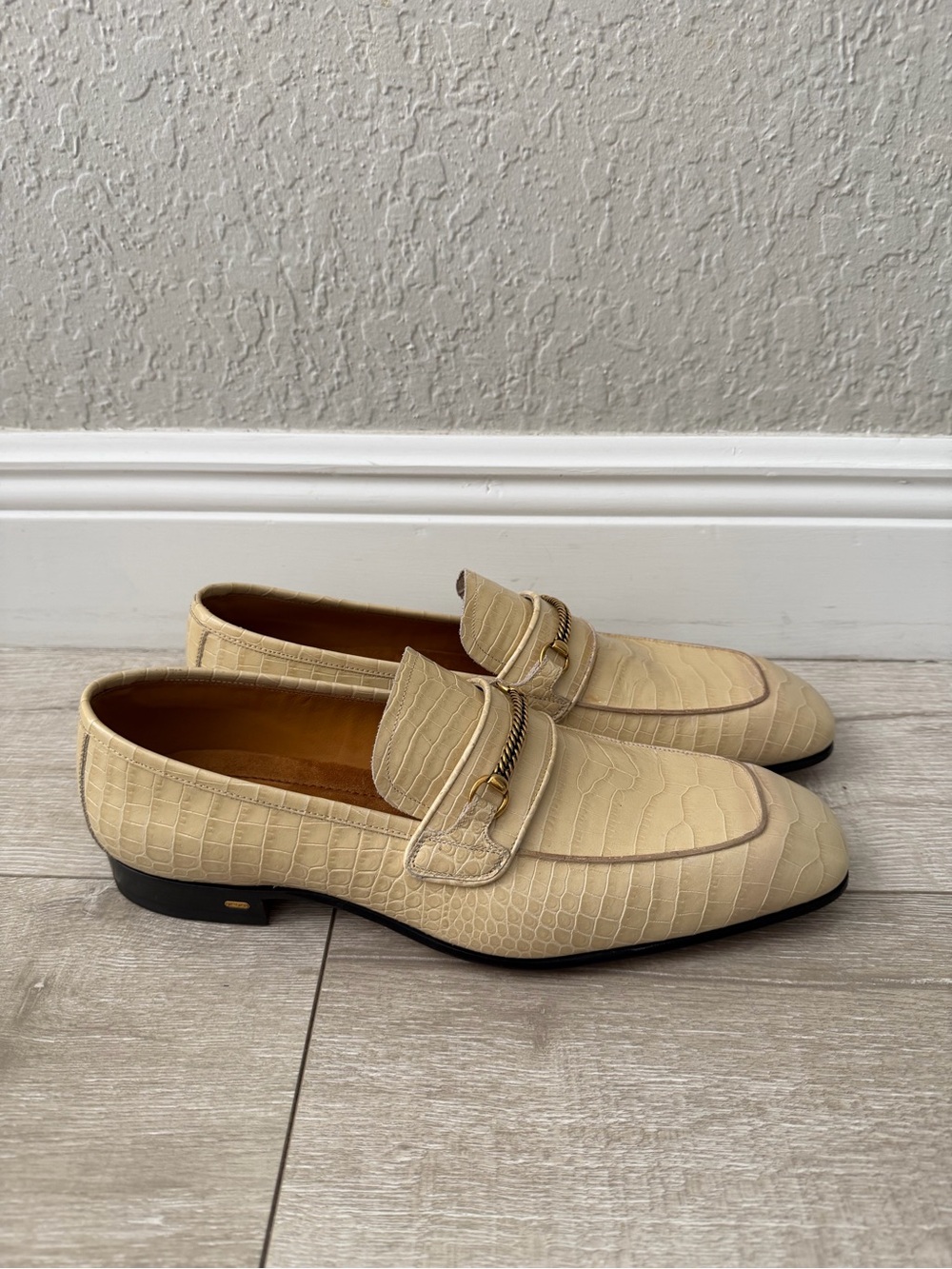 Tom Ford Cream Croc-Embossed Leather ivory Loafers men 11.5